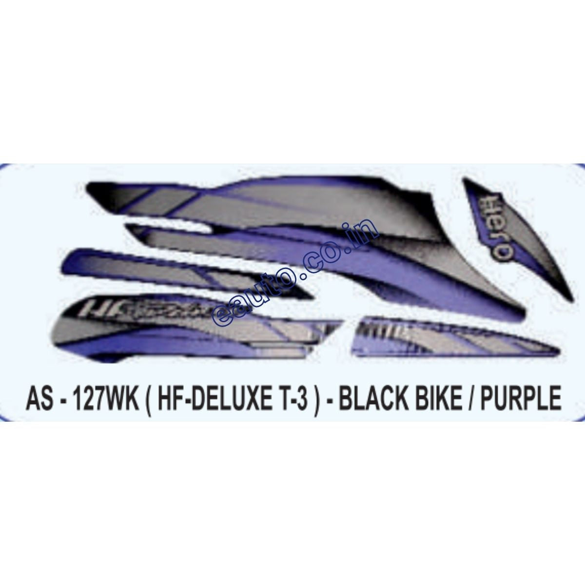 Graphics Sticker Set for Hero HF Deluxe Type Black Vehicle Purple  Sticker Both Sides