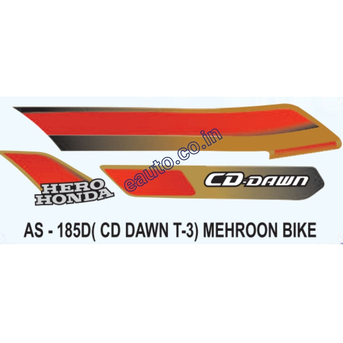 Graphics Sticker Set for Hero Honda CD Dawn Type Mehroon Vehicle  Both Sides