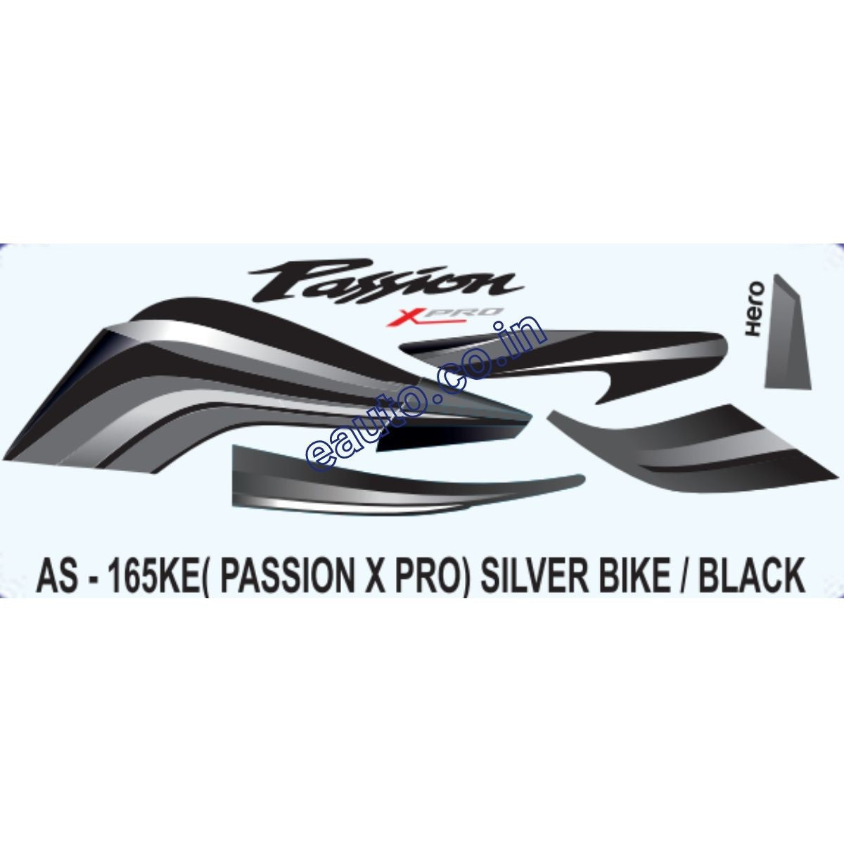 Graphics Sticker Set for Hero Passion X Pro Type Silver Vehicle  Black Sticker Both Sides