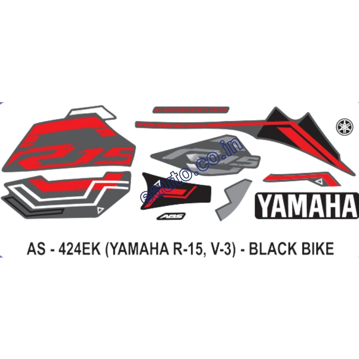 Graphics Sticker Set for Yamaha R15 V3 ABS Black Vehicle Red Sti