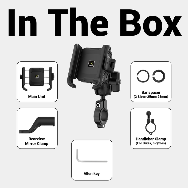 BikeXNeo Grip-X Alpha Mobile Holder | Fits Motorcycle, Bicycle, Scooter | With Shock Absorption Technology