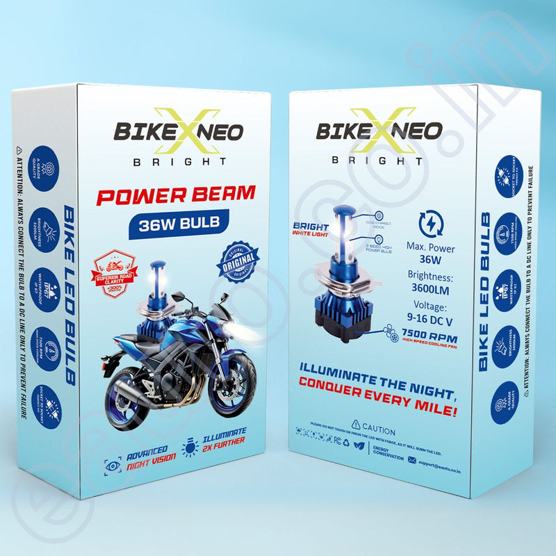 BikeXNeo Power Beam 36W Motorcycle LED Headlight Bulb – 1 Year Warranty | Ultra Bright Plug & Play | H4 Universal Fit