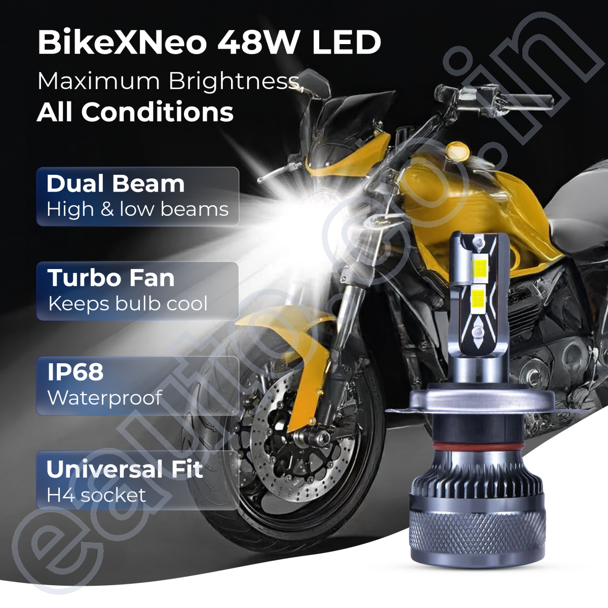 Buy India’s Most Powerful 48W LED Motorcycle Bulb – BikeXNeo Power Beam ...