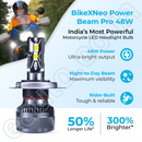 BikeXNeo Power Beam Pro 48W Motorcycle LED Headlight Bulb – India’s Most Powerful | 1 Year Warranty | Universal H4 Fit