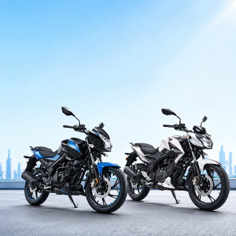 Bajaj Pulsar motorcycles parked on a city highway