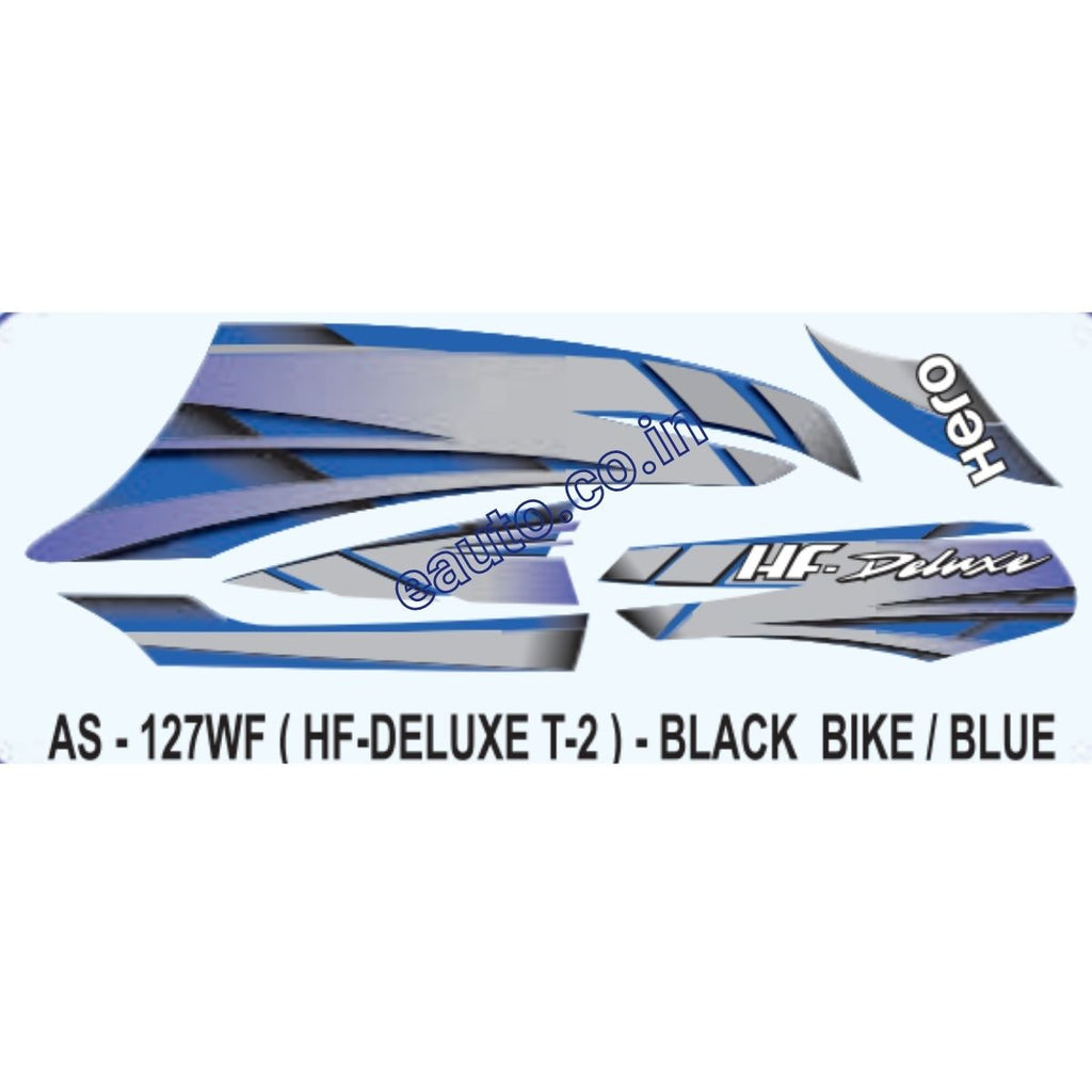 Graphics Sticker Set for Hero HF Deluxe Type Black Vehicle Blue Sticker Both Sides
