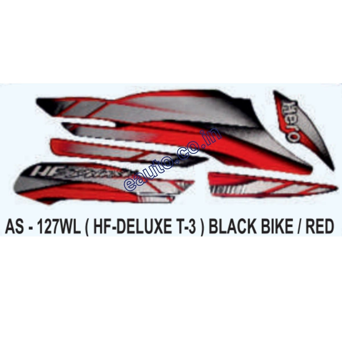 Graphics Sticker Set for Hero HF Deluxe | Type 3 | Black Vehicle | Red
