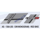 Graphics Sticker Set for Hero Honda CD 100 SS | Old Model | Monogram | Red Vehicle