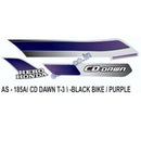 Graphics Sticker Set for Hero Honda CD Dawn | Type 3 | Black Vehicle | Purple Sticker