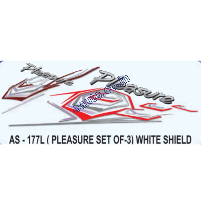 Graphics Sticker Set for Hero Honda Pleasure | Set Of 3 | White Shield Sticker