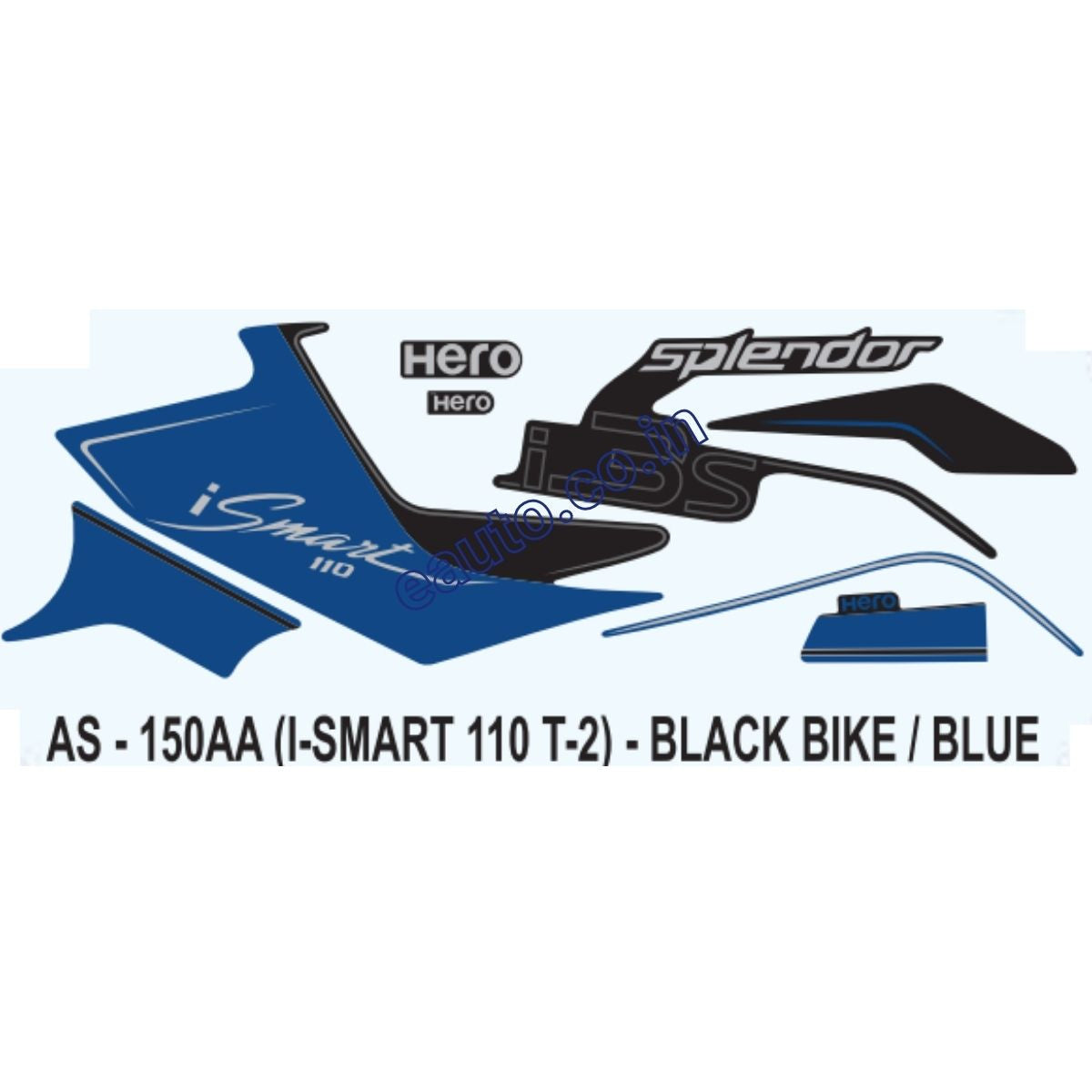 Splendor Stick E Graphics Sticker Set for Hero Splendor iSmart 110 i3S | Type 2 | Black