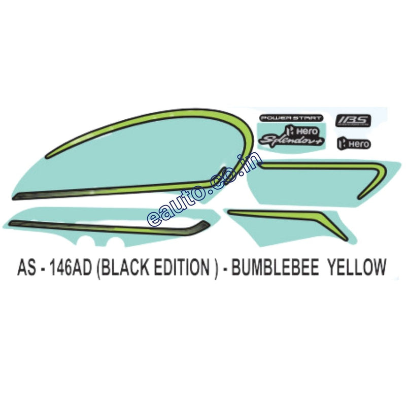 Graphics Sticker Set for Hero Splendor Plus | Black Edition | Bumblebee Yellow Sticker