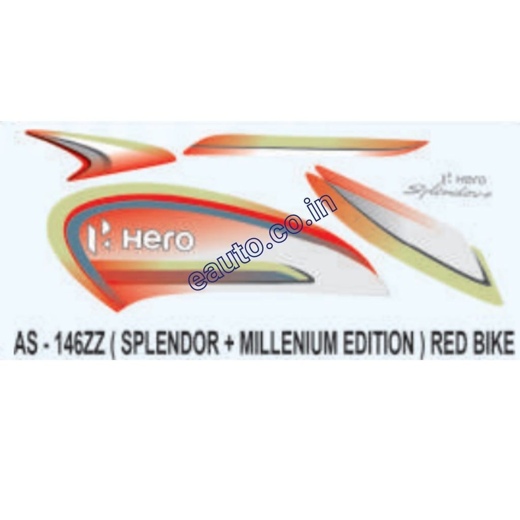 Hero Splendor Sticker Fuel Tank Graphics Sticker Set for Hero Splendor Plus | Millenium Edition | Red