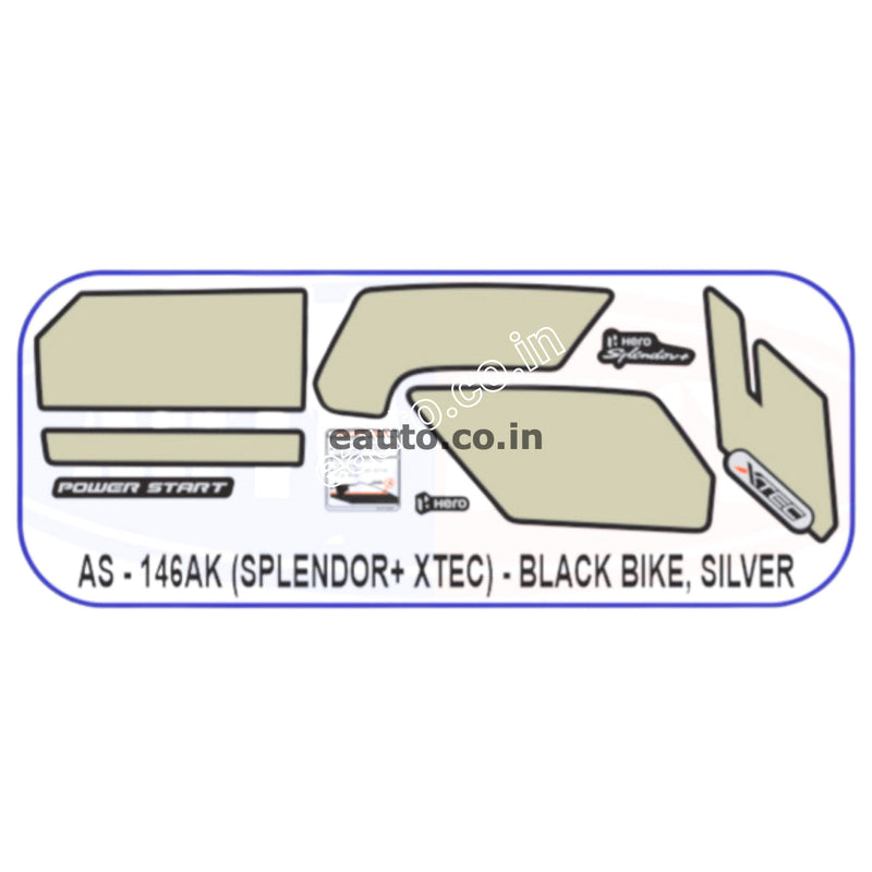 Graphics Sticker Set for Hero Splendor Plus | XTEC | Black Vehicle | Silver Sticker