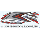 Graphics Sticker Set for Honda CB Shine DX | Type 9 | Black Vehicle | Grey Sticker