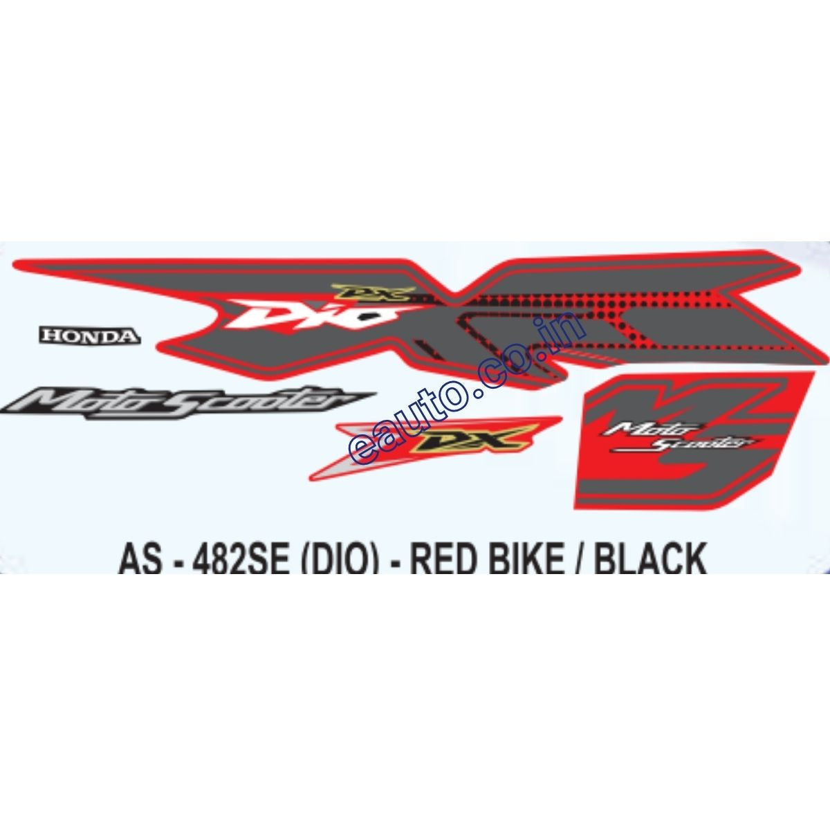 Graphics Sticker Set for Honda Dio DX | MotoScooter | Red Vehicle | Bl
