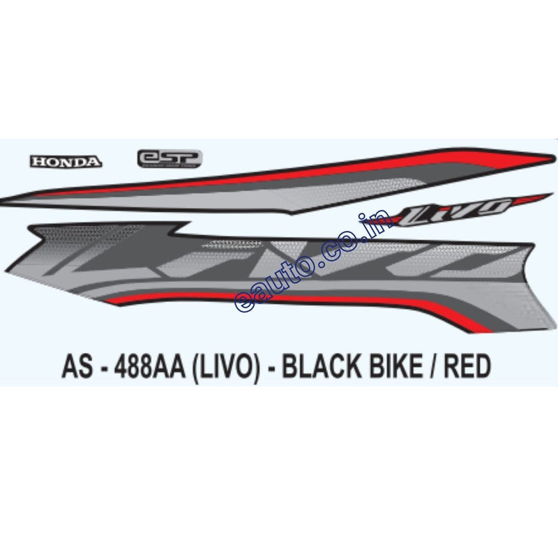 Graphics Sticker Set for Honda Livo | Black Vehicle | Red & Black Sticker