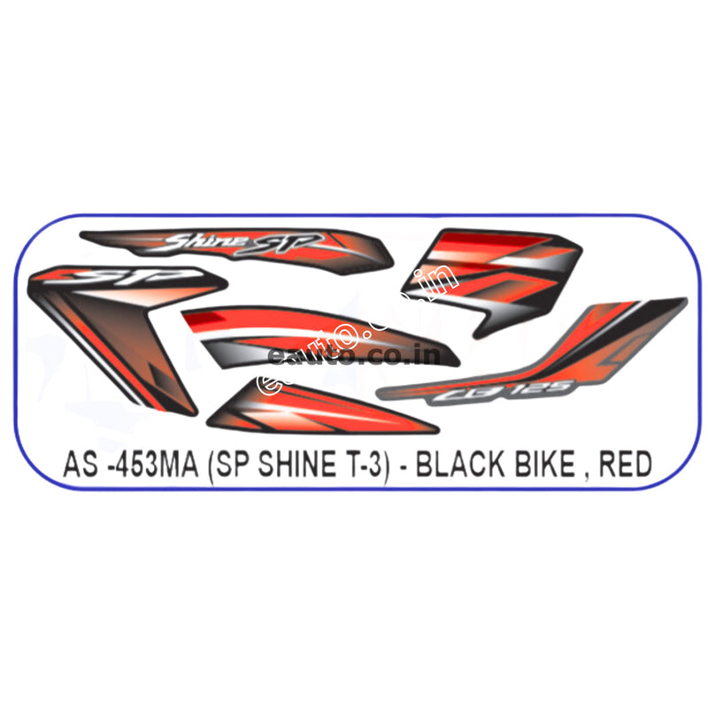 Graphics Sticker Set for Honda SP Shine | Type 3 | Black Vehicle | Red