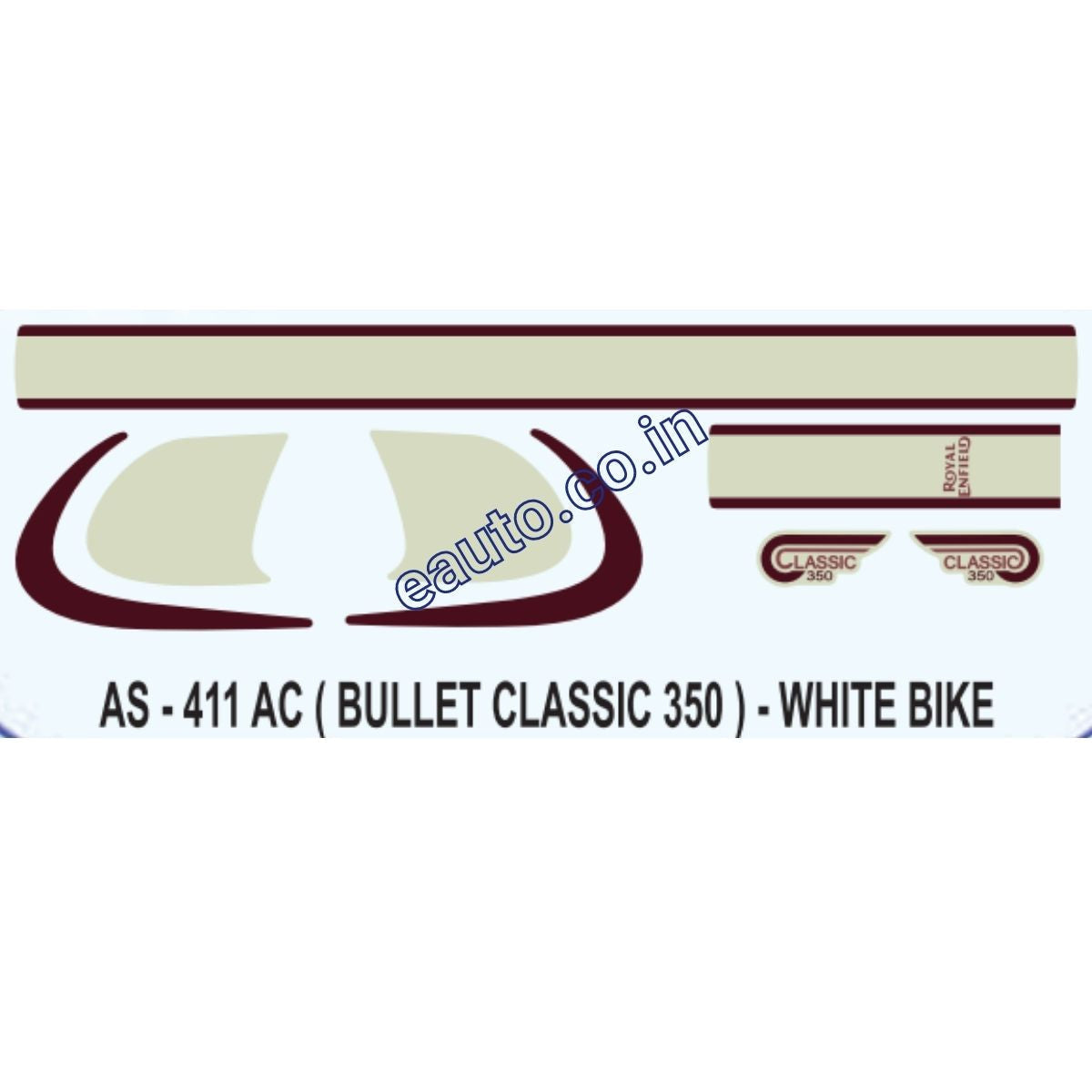 Graphics Sticker Set for Royal Enfiled Bullet Classic 350 | White Vehi