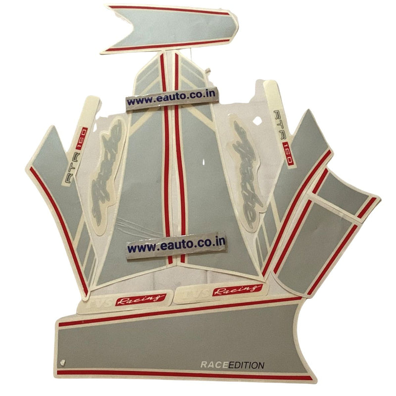 Graphics Sticker Set For Tvs Apache Rtr 160 | Racing 2019 Model Red & Silver Vinyl Decal