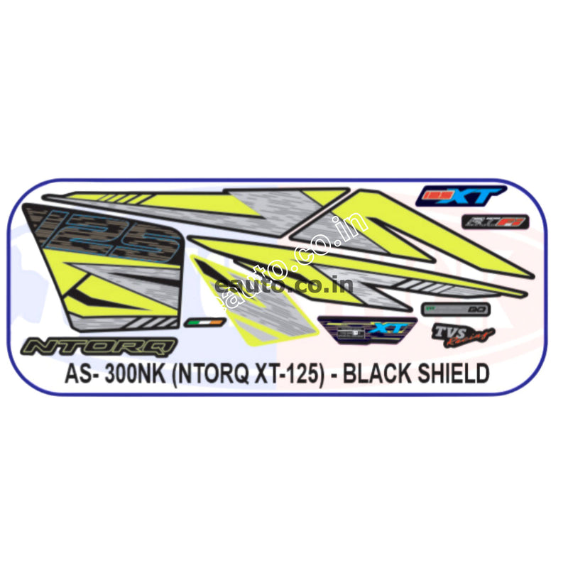 Graphics Sticker Set for TVS NTORQ XT 125 | Black Vehicle | Black Shield Sticker