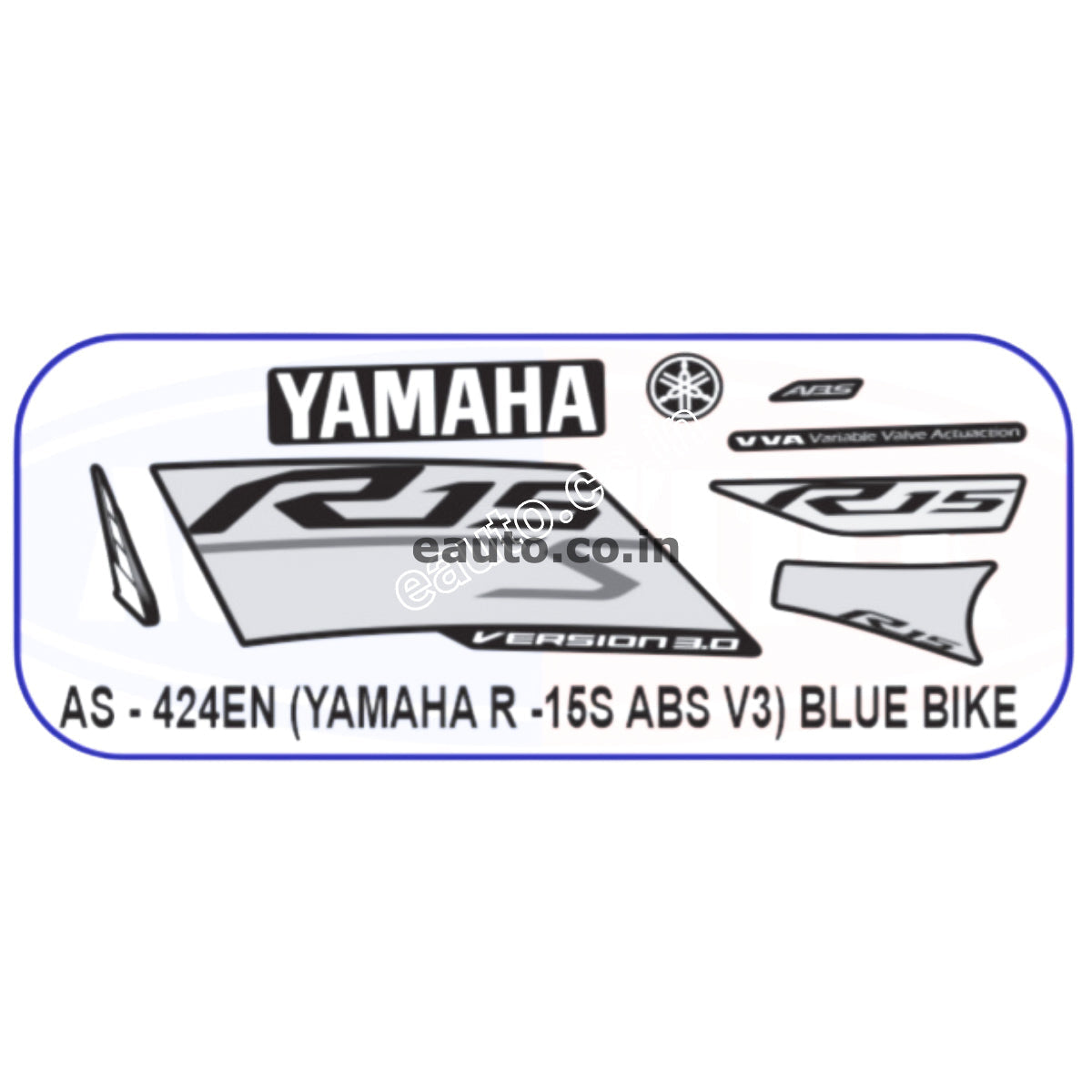 Graphics Sticker Set for Yamaha R15S V3 | ABS | Blue Vehicle | Black