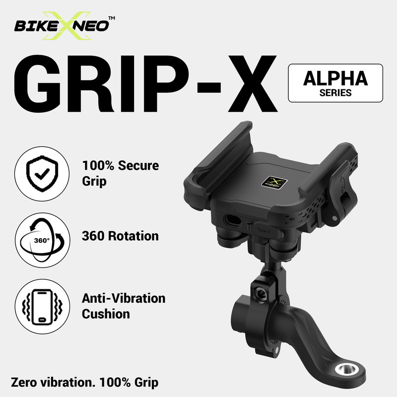 BikeXNeo Grip-X Alpha Mobile Holder | Fits Motorcycle, Bicycle, Scooter | With Shock Absorption Technology