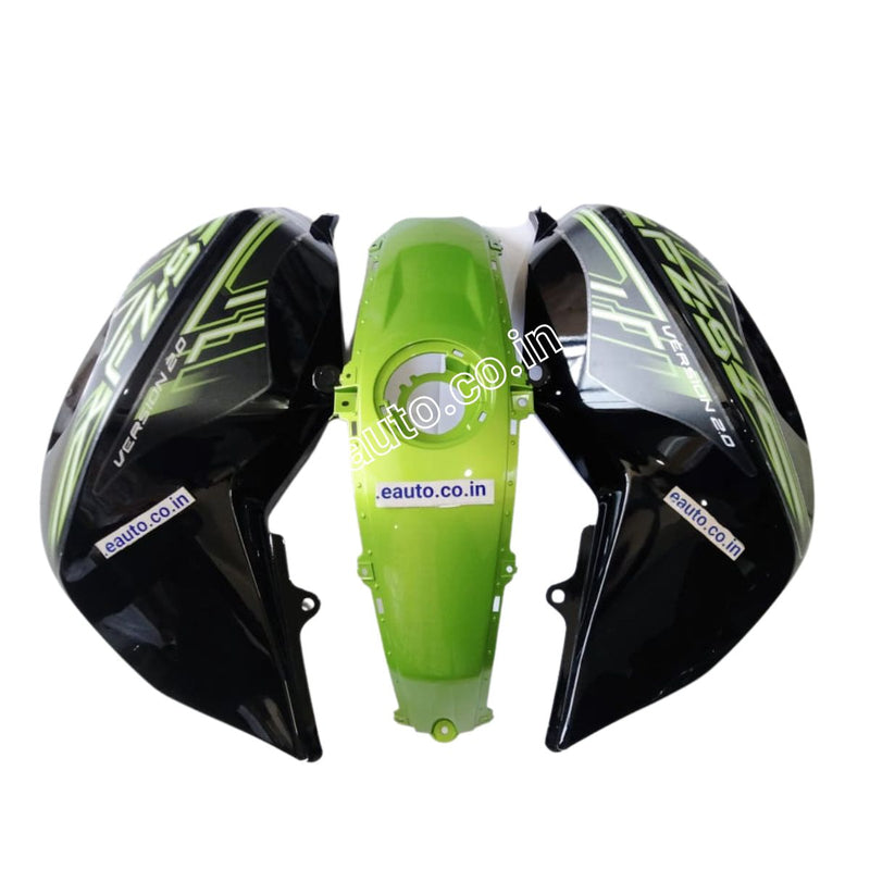 Tank Cover with Graphics for Yamaha FZ-S V2.0 | Black & Green | Set of 3 Tank Cover