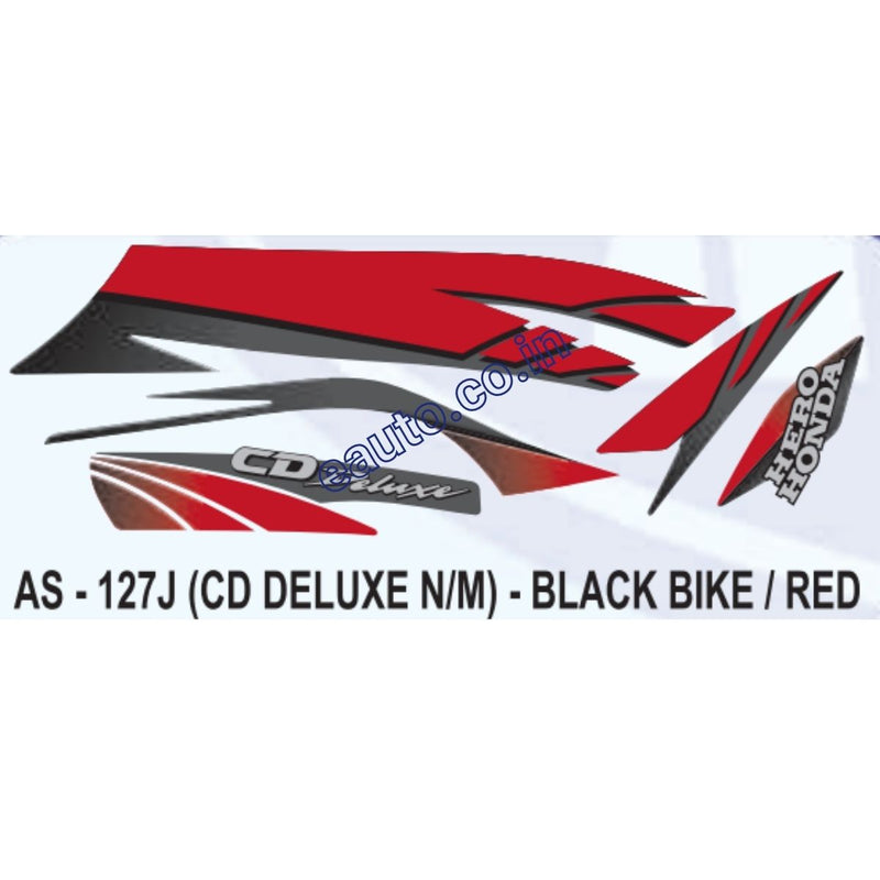 Graphics Sticker Set for Hero Honda CD Deluxe | New Model | Black Vehicle | Red Sticker