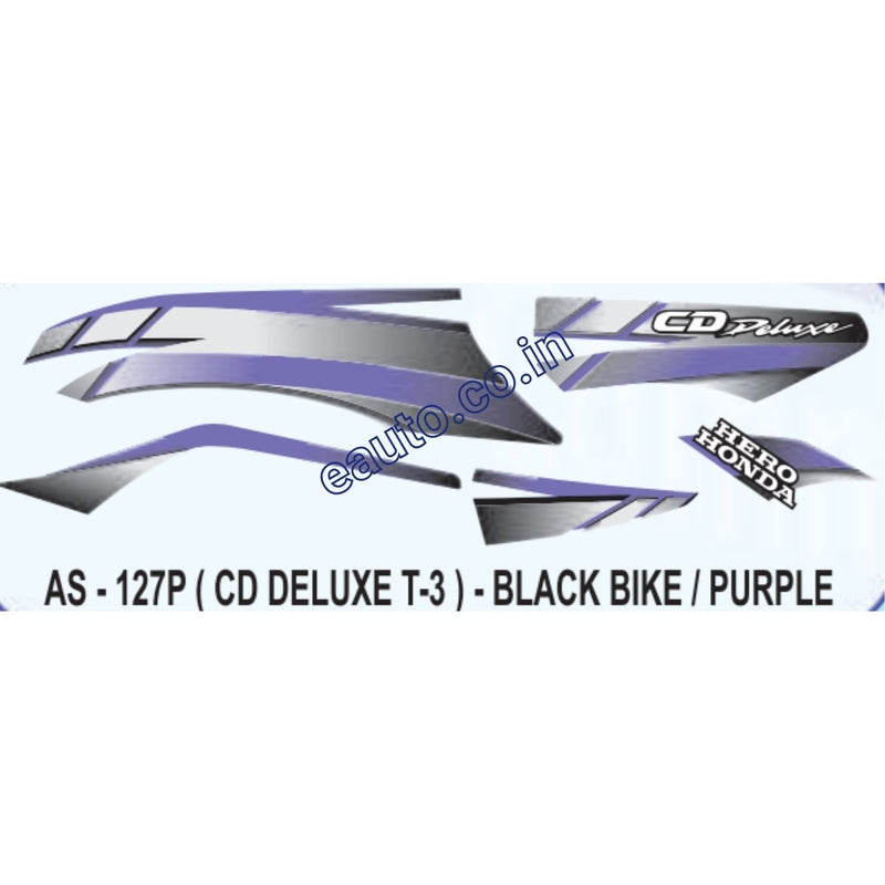 Graphics Sticker Set for Hero Honda CD Deluxe | Type 3 | Black Vehicle | Purple Sticker