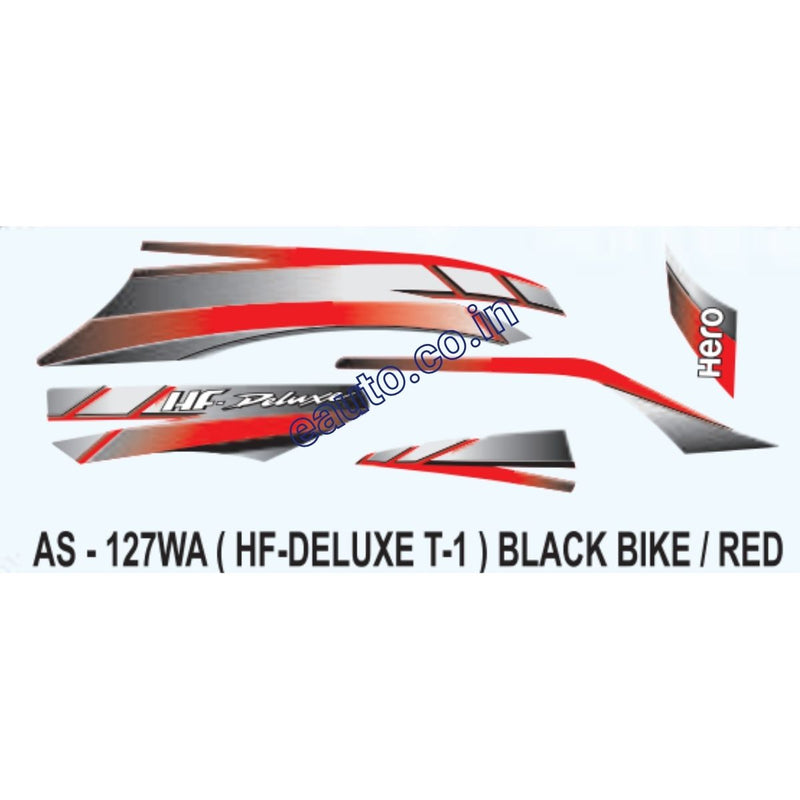 Graphics Sticker Set for Hero HF Deluxe | Type 1 | Black Vehicle | Red Sticker