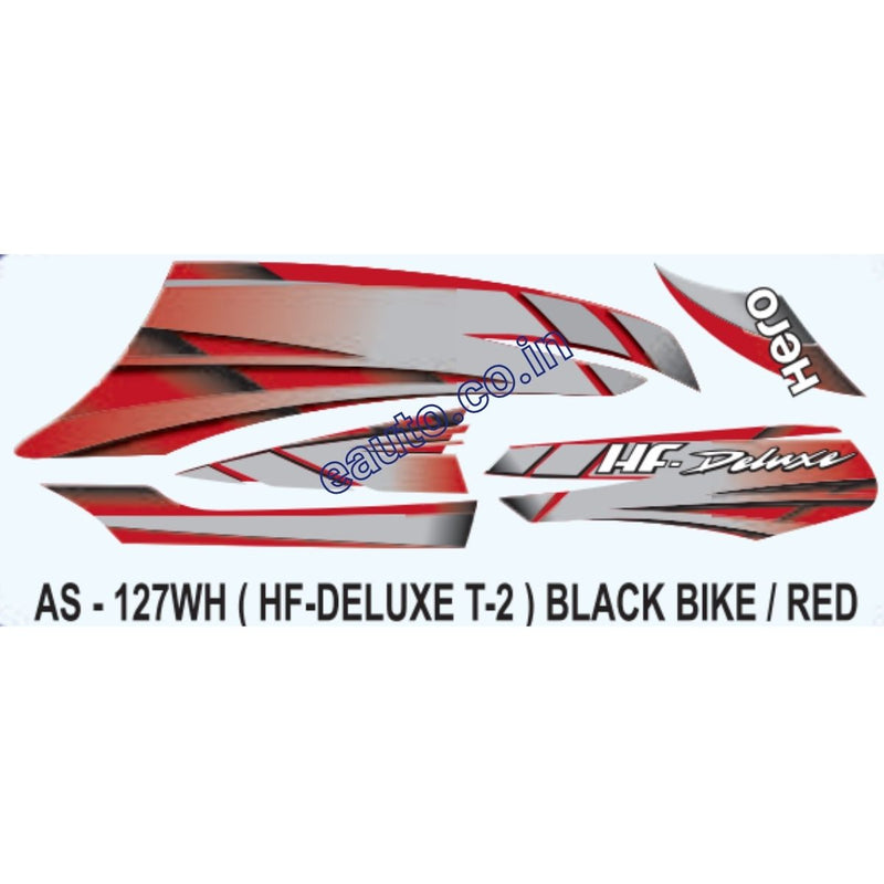 Graphics Sticker Set for Hero HF Deluxe | Type 2 | Black Vehicle | Red Sticker