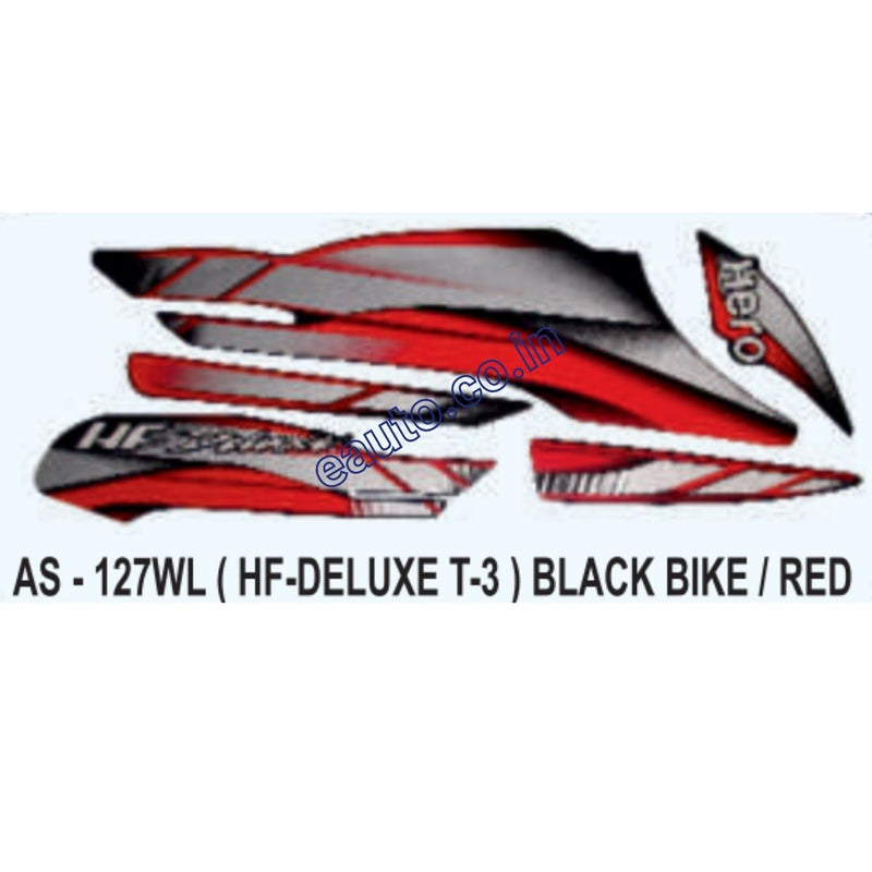 Graphics Sticker Set for Hero HF Deluxe | Type 3 | Black Vehicle | Red Sticker