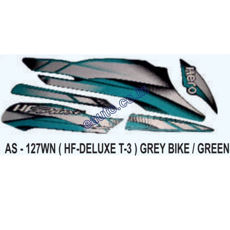 Graphics Sticker Set for Hero HF Deluxe | Type 3 | Grey Vehicle | Green Sticker