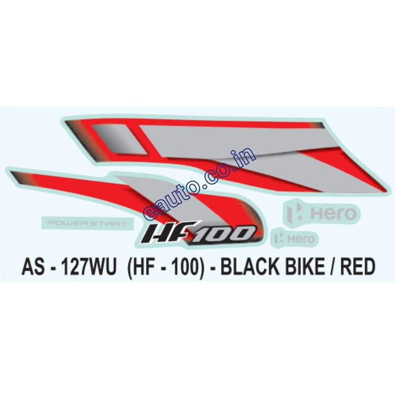 Graphics Sticker Set for Hero HF 100 | Black Vehicle | Red Sticker