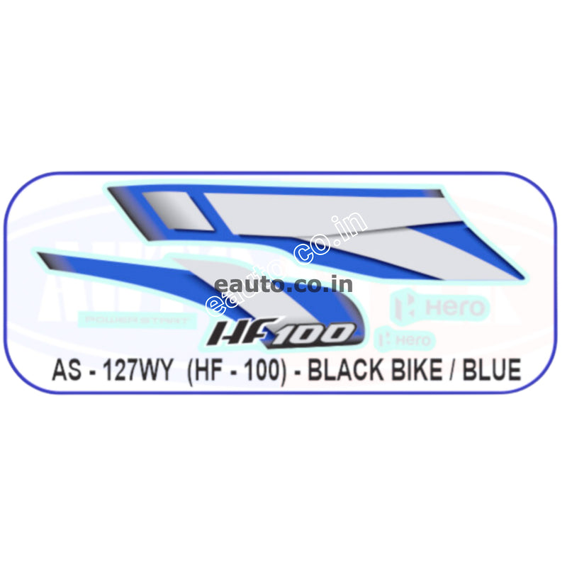 Graphics Sticker Set for Hero HF 100 | Black Vehicle | Blue Sticker