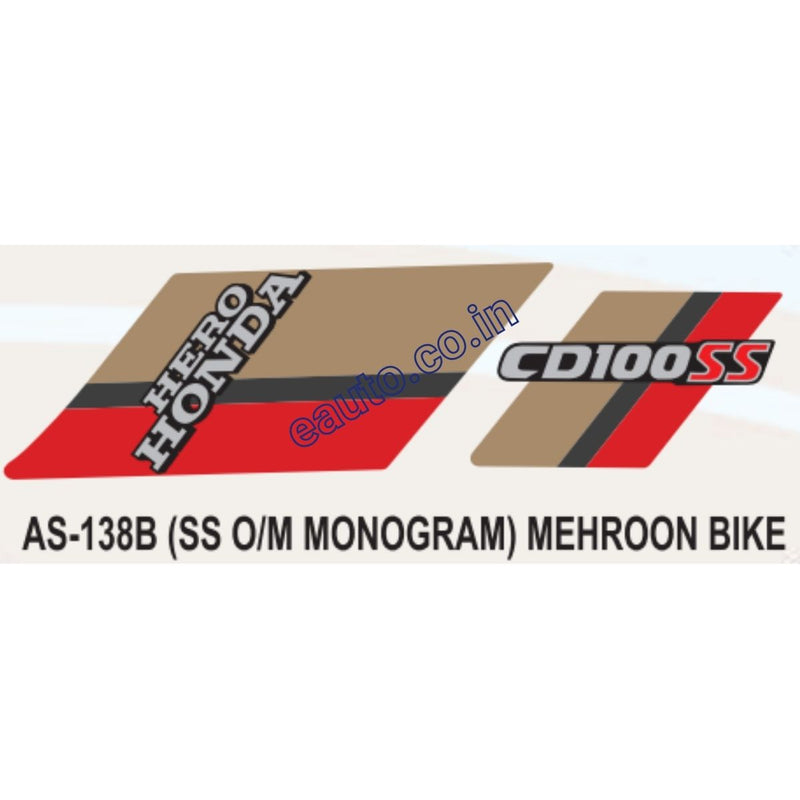 Graphics Sticker Set for Hero Honda CD 100 SS | Old Model | Monogram | Mehroon Vehicle