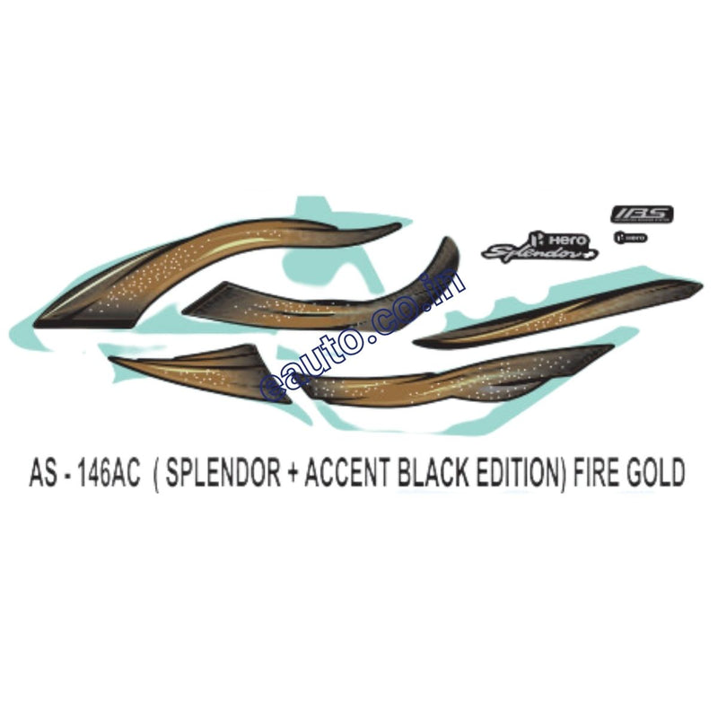 Graphics Sticker Set for Hero Splendor Plus | Accent Black Edition | Fire Gold Sticker