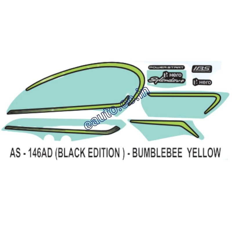 Graphics Sticker Set for Hero Splendor Plus | Black Edition | Bumblebee Yellow Sticker