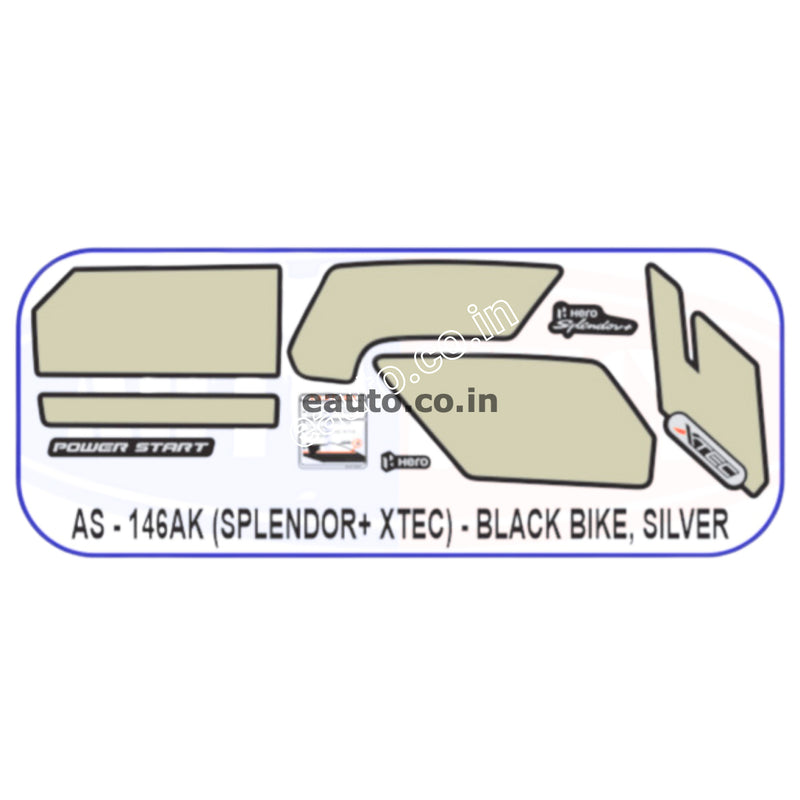 Graphics Sticker Set for Hero Splendor Plus | XTEC | Black Vehicle | Silver Sticker