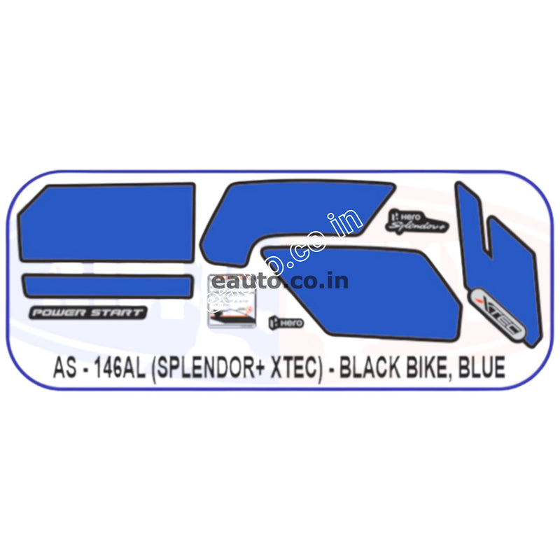Graphics Sticker Set for Hero Splendor Plus | XTEC | Black Vehicle | Blue Sticker