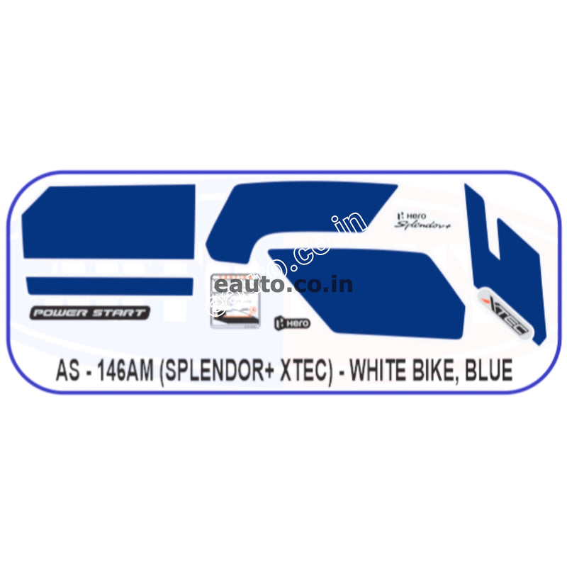 Graphics Sticker Set for Hero Splendor Plus | XTEC | White Vehicle | Blue Sticker