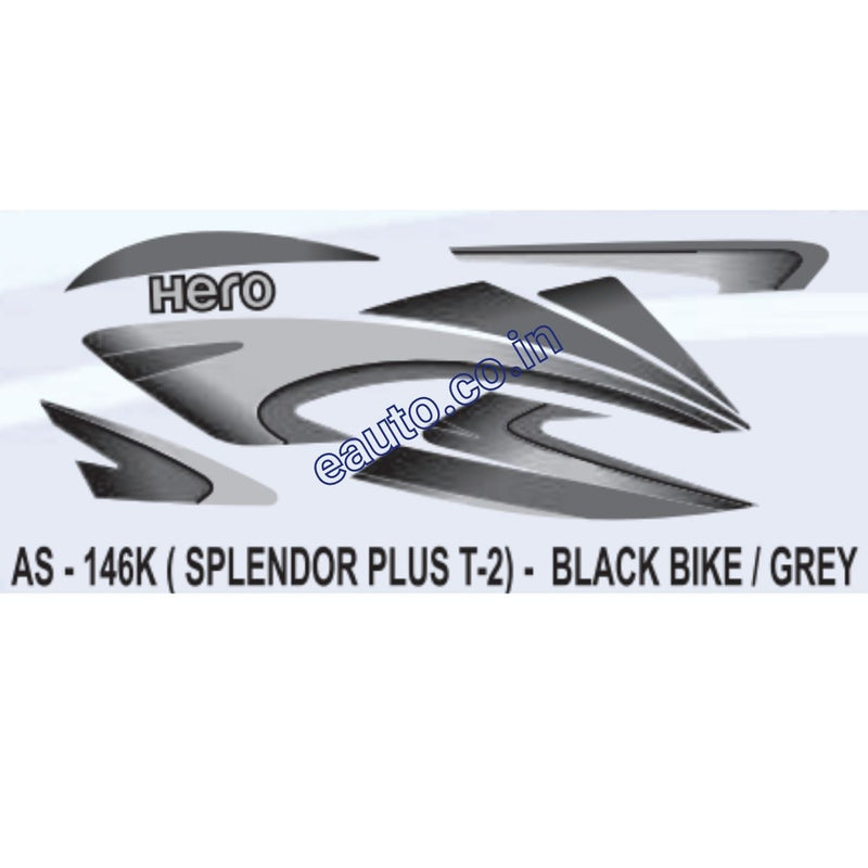 Graphics Sticker Set for Hero Splendor Plus | Type 2 | Black Vehicle | Grey Sticker