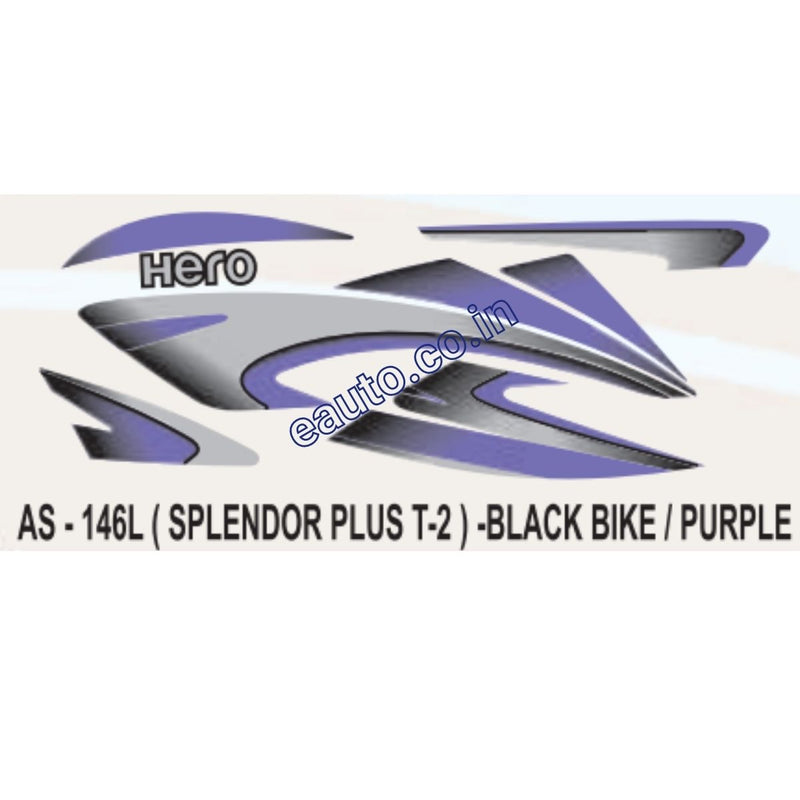 Graphics Sticker Set for Hero Splendor Plus | Type 2 | Black Vehicle | Purple Sticker