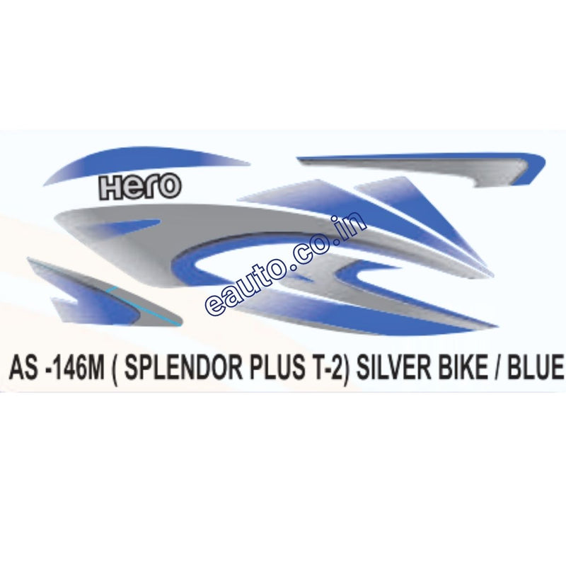 Graphics Sticker Set for Hero Splendor Plus | Type 2 | Silver Vehicle | Blue Sticker