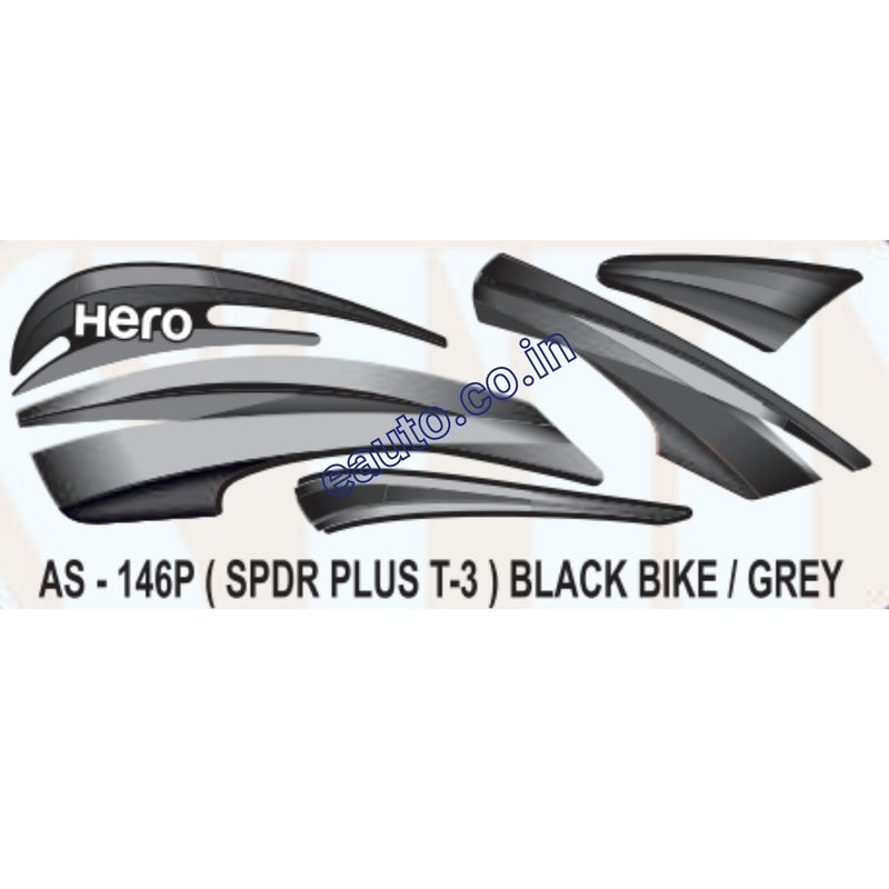 Graphics Sticker Set for Hero Splendor Plus | Type 3 | Black Vehicle | Grey Sticker