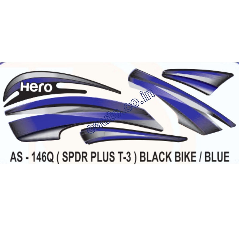Graphics Sticker Set for Hero Splendor Plus | Type 3 | Black Vehicle | Blue Sticker
