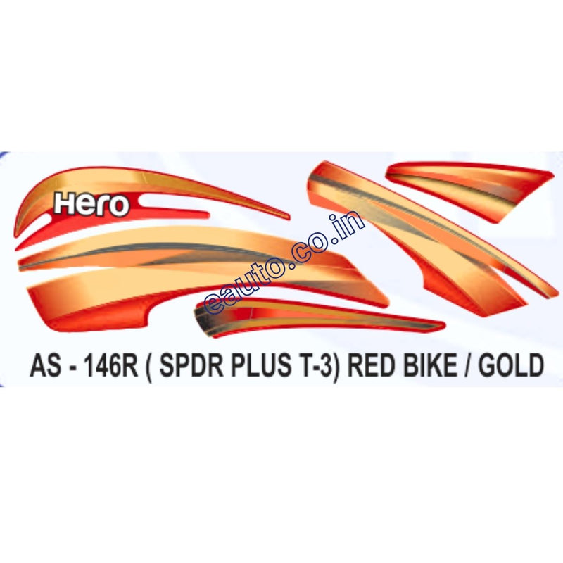 Graphics Sticker Set for Hero Splendor Plus | Type 3 | Red Vehicle | Gold Sticker