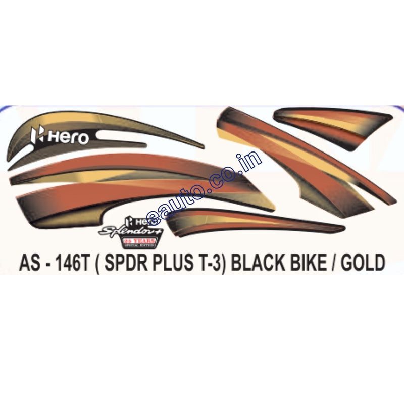 Graphics Sticker Set for Hero Splendor Plus | Type 3 | Black Vehicle | Gold Sticker