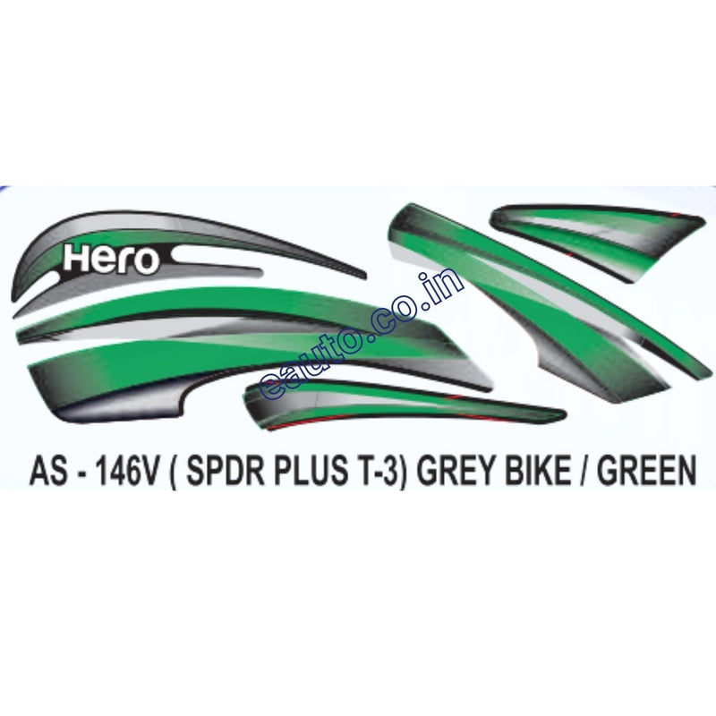 Graphics Sticker Set for Hero Splendor Plus | Type 3 | Grey Vehicle | Green Sticker